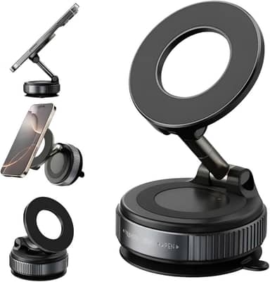Suporte para Celular Magnético Moto Carro Academia Dobrável com Sucção a Vácuo Portátil Rotação 360º Fixação em Espelho Painel de Carro Ideal para Vídeos GPS Lives Gravações
