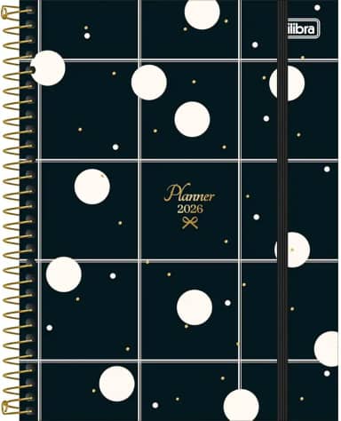 Tilibra - Planner Espiral 17,7 x 24 cm West Village 2026 - Fundo Preto Quadriculado