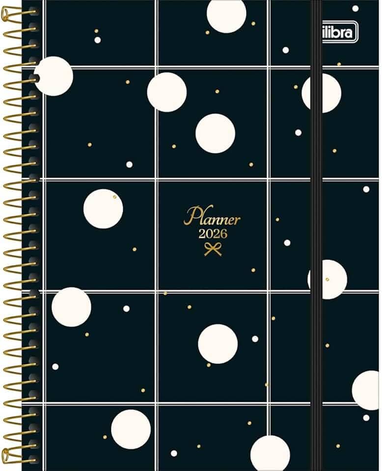 Tilibra - Planner Espiral 17,7 x 24 cm West Village 2026 - Fundo Preto Quadriculado