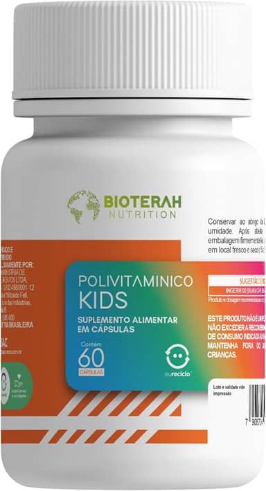 Polivitamínico Kids 60CAPS BIOTERAH - Suplemento Infantil Completo Vitaminas e Minerais Suporte Nutricional