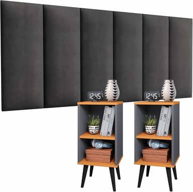 Gaio Marcas e Patentes Conjunto Cabeceira Cama Casal 1,40 Com Mesa de Cabeceira Quarto Luxo COR:Cinza - Cinza/Cinamomo Tamanho único