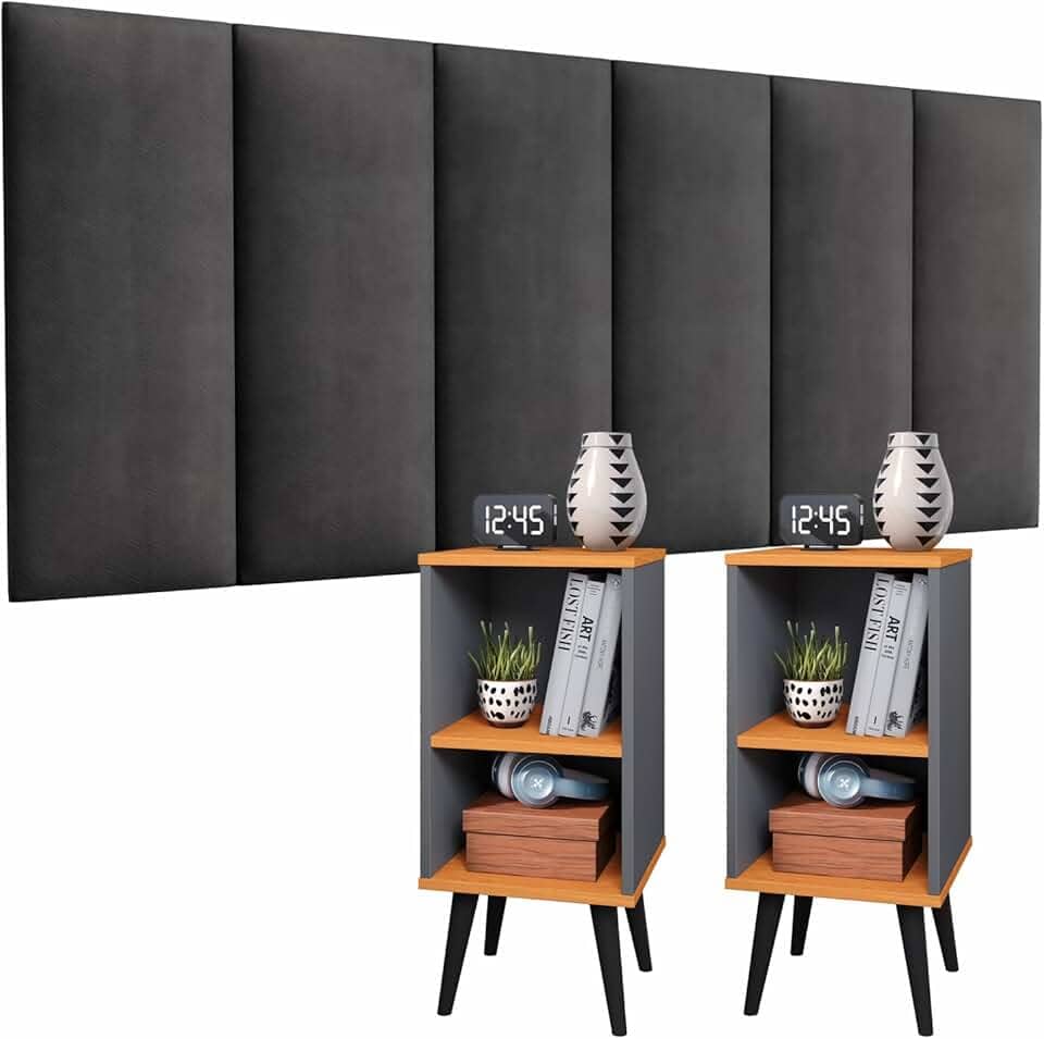 Gaio Marcas e Patentes Conjunto Cabeceira Cama Casal 1,40 Com Mesa de Cabeceira Quarto Luxo COR:Cinza - Cinza/Cinamomo Tamanho único