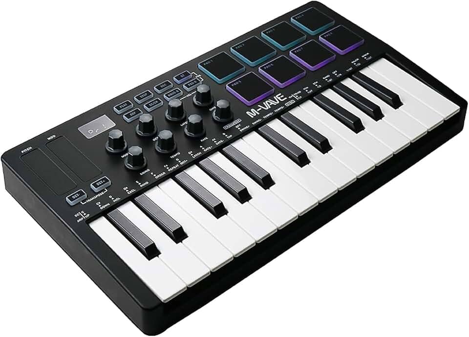 ANVAR M-VAVE Teclado MIDI SMK-25 Profissional 25 Teclas com Pads RGB, Conexão USB/BT, Compatível com Windows/Mac/iOS/Android, Ideal para Produção Musical, Home Studio e Performances Ao Vivo Controle