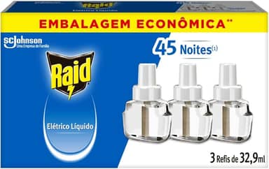 Raid Repelente Eletrico Líquido Refil, Até 45 Noites de Proteção, 3 unidades de 32,9ml