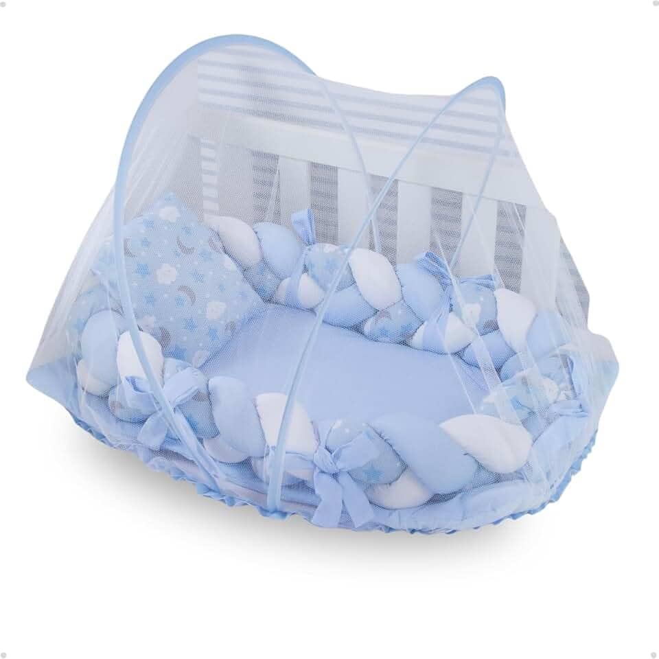 Ninho Redutor de Berço para Bebê com Mosquiteiro Várias Estampas (Estrela Lua Azul)