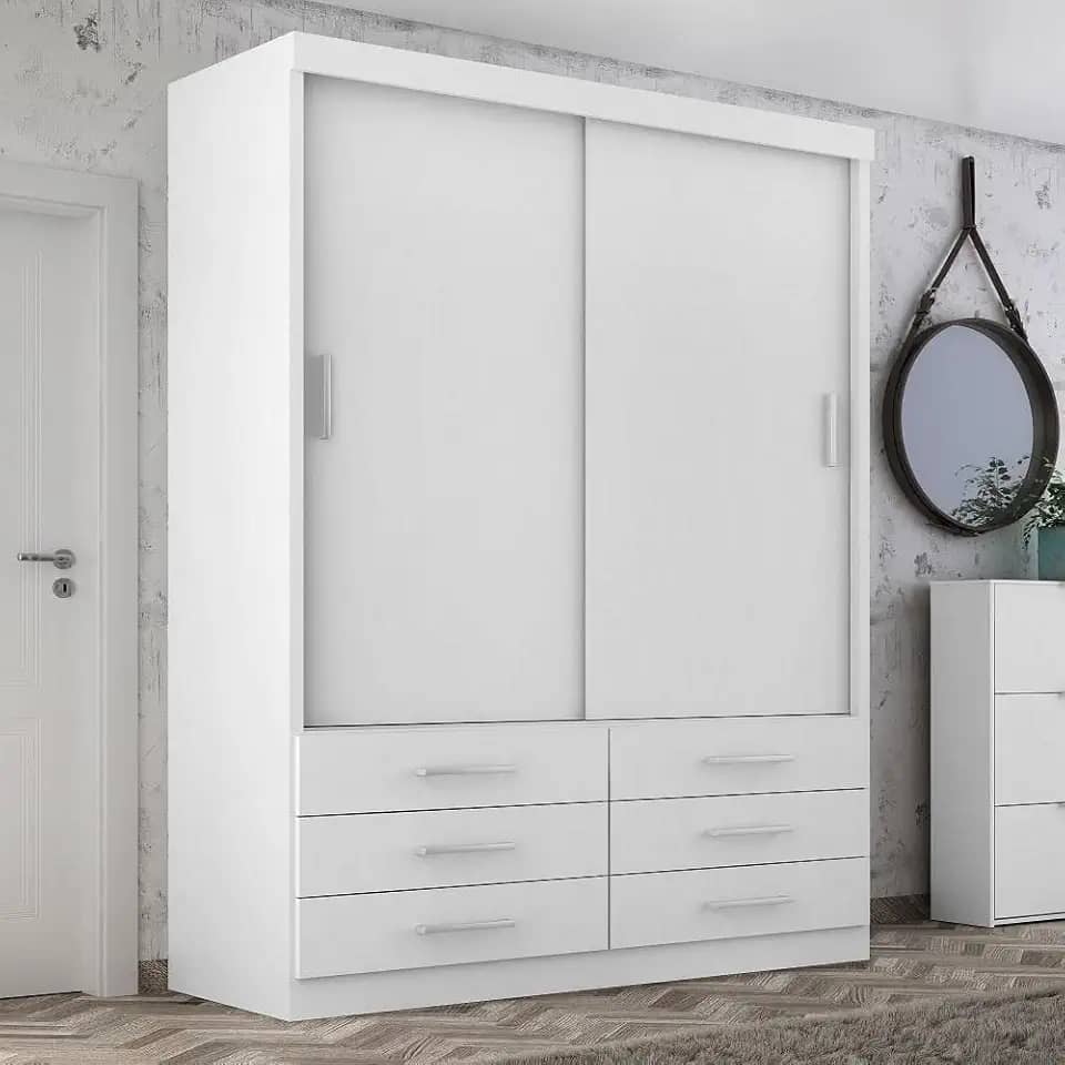 Guarda Roupa Solteiro Capri 2 Portas Correr 6 Gav Branco