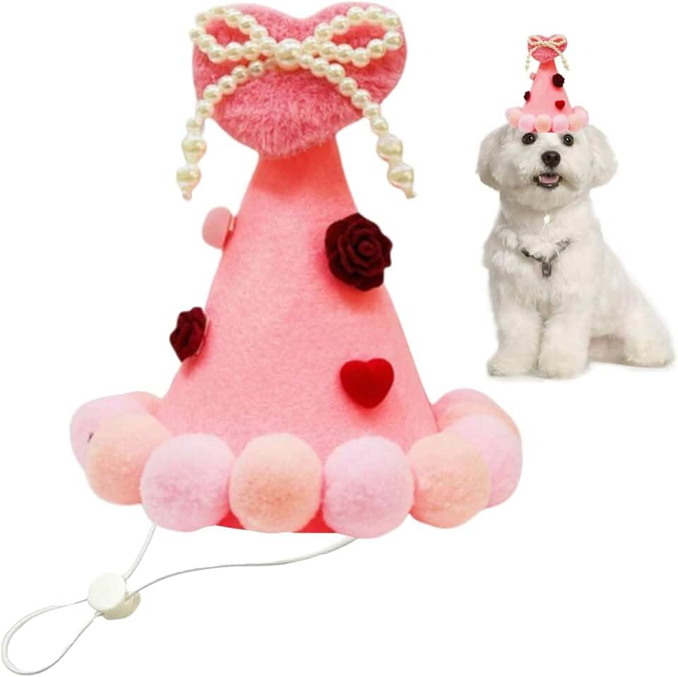 Chapéu de cachorro | Artigos para animais de estimação com coração para Dia dos Namorados - Chapéus Pom-Pom para cães pequenos | para cachorrinhos pequenos, médios e grandes, viagens em casa