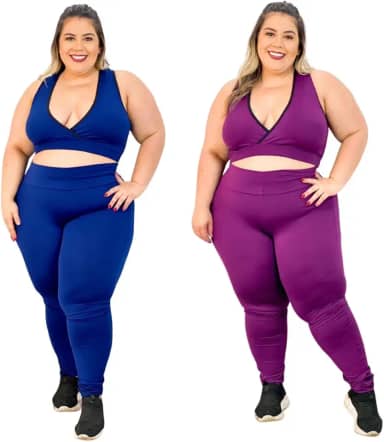 Kit 2 Conjuntos Fitness Feminino Plus Size Calça Legging e Top Roupa Academia