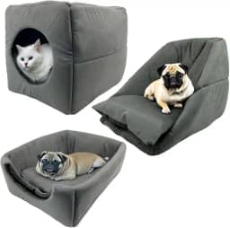 Cama Toca Iglu 3 em 1 Suede Cachorro Gato Frio Quente Pet M (Cinza)