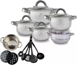 Conjunto De Panelas Aço Cirúrgico 19 Peças com Fundo Triplo Resistente Jogo de Panelas