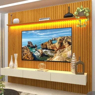 Estante Home Ripada para Tv até 85 Polegadas com Led Nobre 230cm Gelius Móveis Naturale/off White