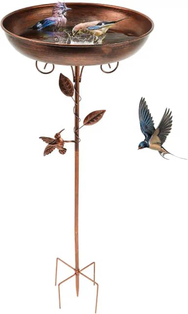 Banheira de metal para pássaros, para uso externo, 81 cm, resistente, para jardim, jardim, jardim, jardim, jardim, jardim, gramado, decoração, base de 5 pontas atualizada, Marrom, 11.8 in