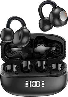 Fone de Ouvido Sem Fio Bluetooth para Corrida 40h de ReproduçãO Bluetooth 5.3 Fones de Ouvido Sem Fio com Clipe de Orelha Aberta com Design de Display Digital Inteligente para Esportes e ExercíCios