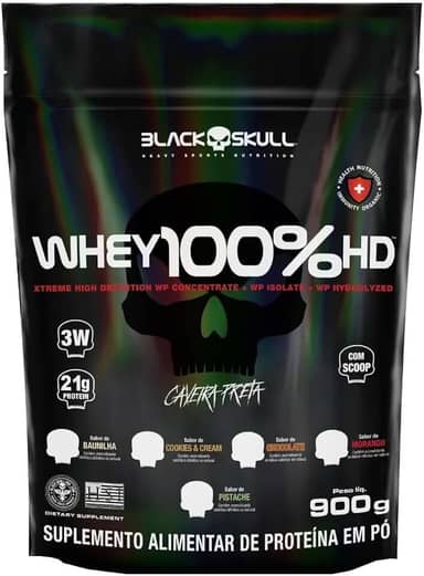 Refil Whey 100% Hd Chocolate 900G, Black Skull