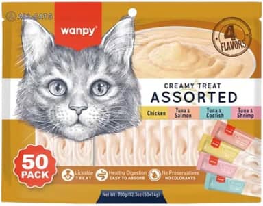 Petisco para gatos Wanpy Creamy Sabores Sortidos Pacote com 50 tubos de 14g - 700g