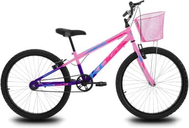 Bicicleta Infantil Aro 24 Feminina KOG Sem Marchas com Cestinhas Freio V-Brake Aros em Aluminio