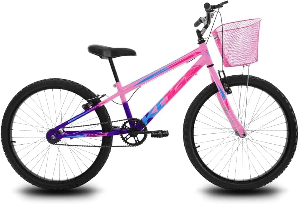 Bicicleta Infantil Aro 24 Feminina KOG Sem Marchas com Cestinhas Freio V-Brake Aros em Aluminio