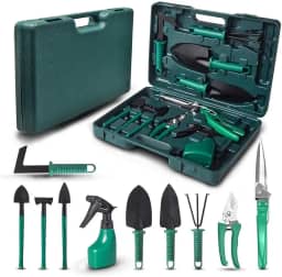 Kit de Ferramentas de Jardinagem 10 Peças Maleta - AMOVO Fox Garden - Metal - Verde - GARDEN_TOOL_SET