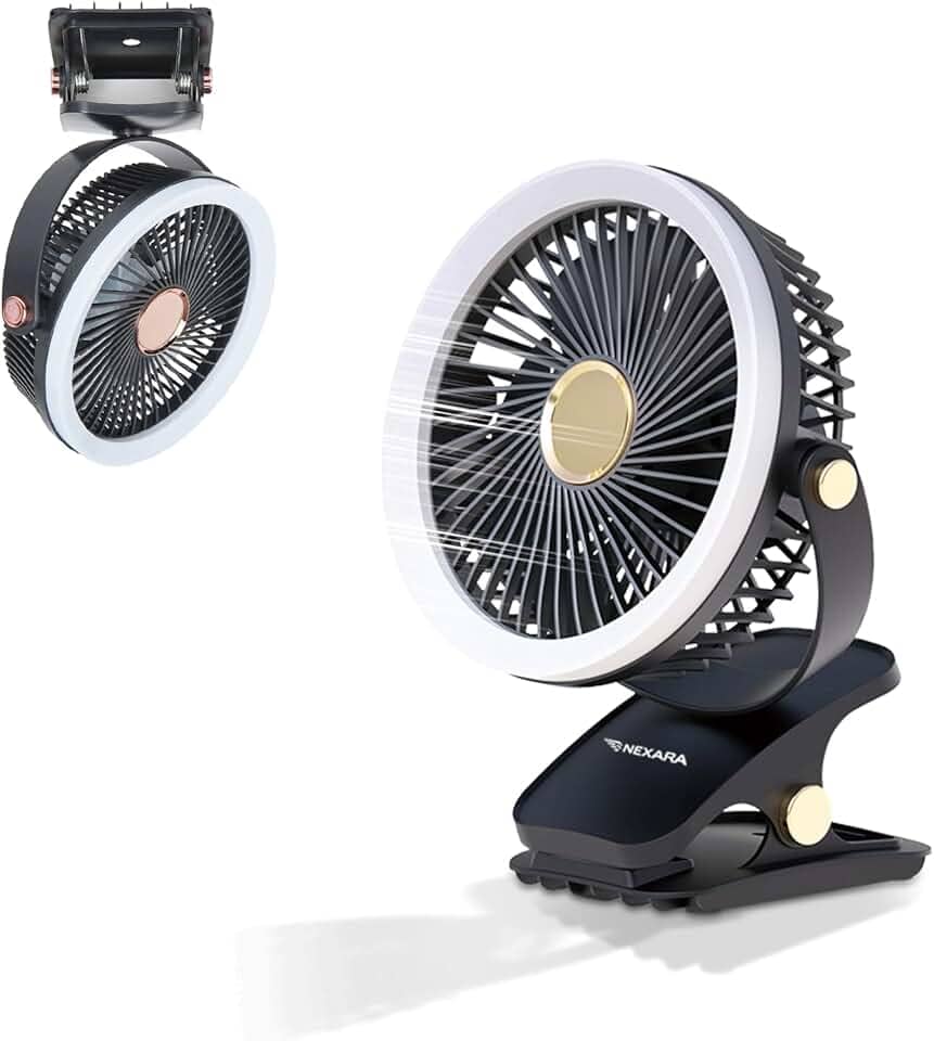 Ventilador de Mesa com Clipe e Motor Brushless 3x Mais Durável - Mini Ventilador USB Recarregável, 5 Velocidades, 360°, Bateria 2400mAh, Operação Silenciosa para Escritório e Ambientes Internos
