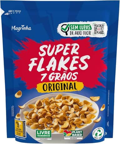 Cereal Super Flakes Da Magrinha 400g – Original com 7 Grãos Nobres, Adoçado com Açúcar Demerara e Maltitol, Sem Transgênicos e Gordura Hidrogenada, Plant-Based, Sem Lupas de Alto Teor