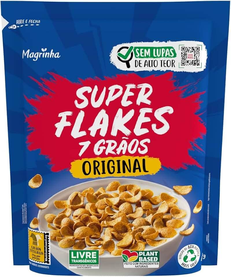 Cereal Super Flakes Da Magrinha 400g – Original com 7 Grãos Nobres, Adoçado com Açúcar Demerara e Maltitol, Sem Transgênicos e Gordura Hidrogenada, Plant-Based, Sem Lupas de Alto Teor