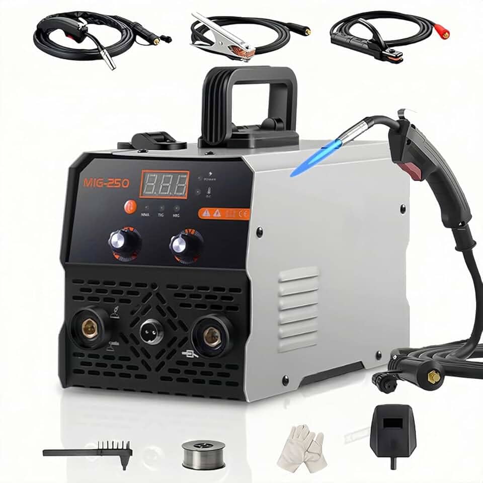 Máquina de Solda 3 em 1 MIG MMA TIG 250A 110V/220V com Display LCD - Soldadora Sem Gás, Inverter IGBT, Compacta e Econômica (220, Volts)