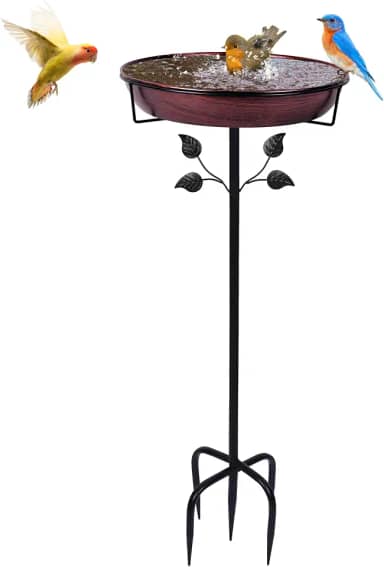 Banheira grande de metal para pássaros de 29 cm para ambientes externos, banheiras de pássaros independentes vintage removíveis e alimentador de pássaros, tigela alimentadora de banhos de pássaros
