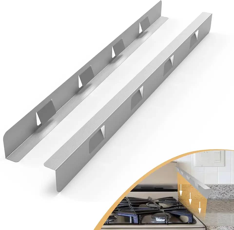 Coberturas de lacuna de fogão de aço inoxidável 316, enchimento de lacunas laterais do forno entre fogão e balcão, kit de acabamento deslizante para cozinha, pacote com 2 (58,9 cm prata)
