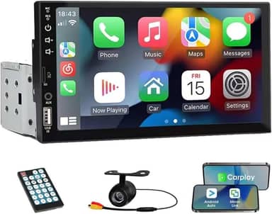 Central Multimídia 1 Din Tela Retrátil 7 Polegadas, Carplay Integrado, MP5 Player, Bluetooth e Câmera de Ré Inclusa