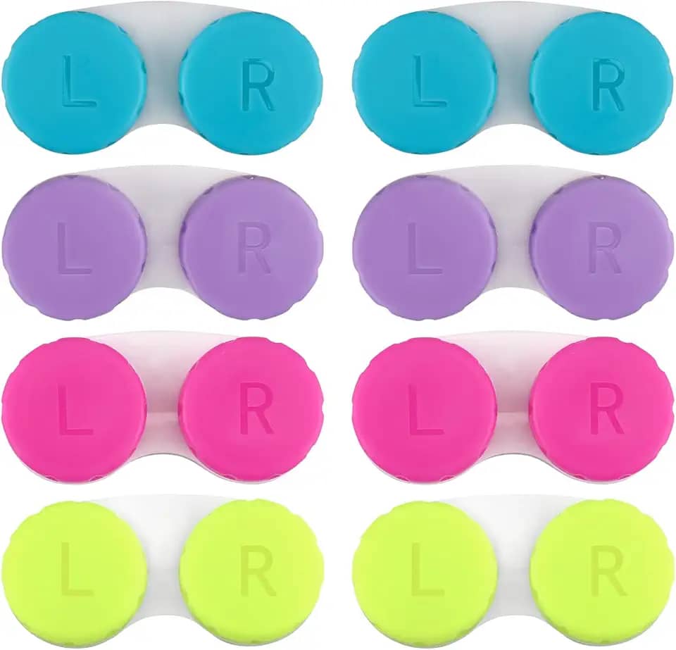 Conjunto de 8 capas coloridas para lentes de contato, porta-contatos, armazenamento de imersão