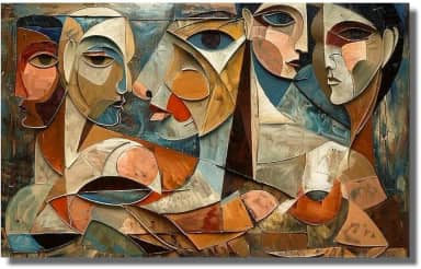 Quadro Estilo Picasso Cubista em Tela, Arte Moderna, Decoração para Sala