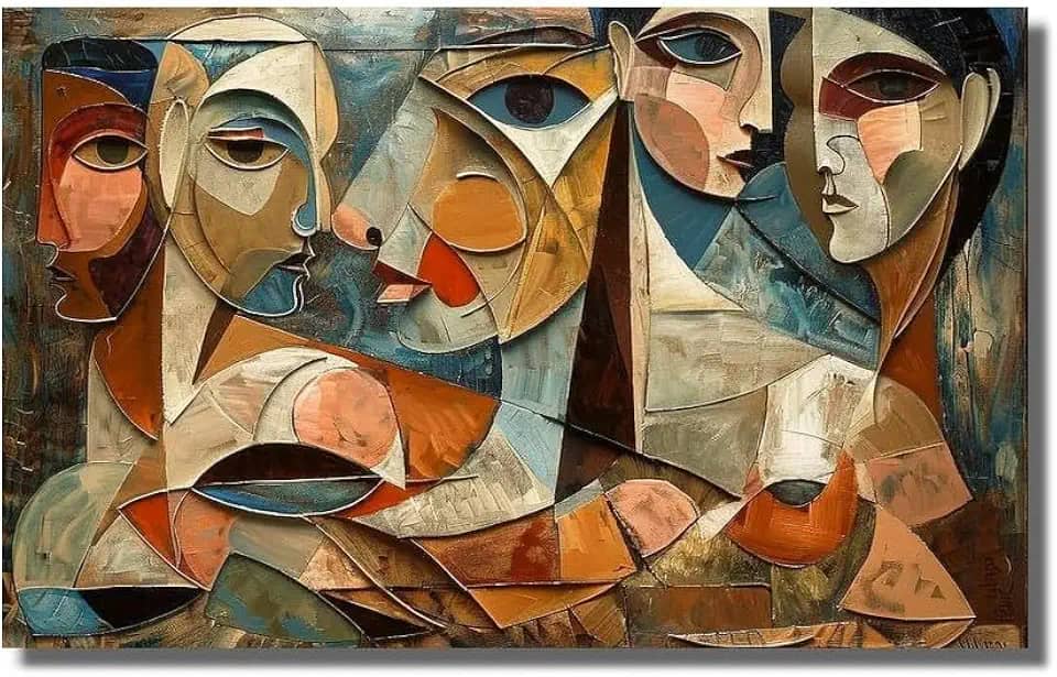 Quadro Estilo Picasso Cubista em Tela, Arte Moderna, Decoração para Sala