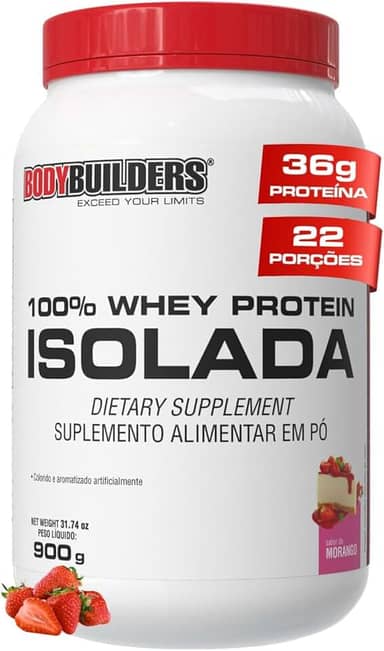 Whey Protein 100% Isolada Morango 900g - Bodybuilders