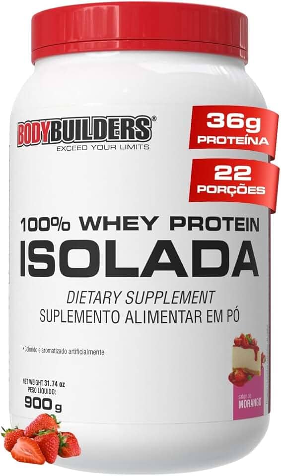 Whey Protein 100% Isolada Morango 900g - Bodybuilders