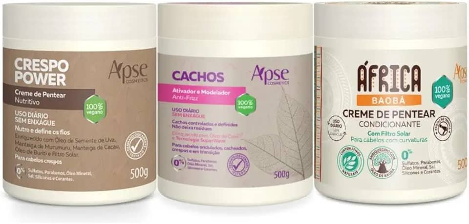 Kit Cronograma Capilar Ativador de Cachos 500g Creme de Pentear África Baoba e Crespo Power 500g cada - 3 itens