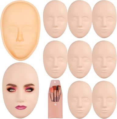 Conjunto de maquiagem para iniciantes, inclui 8 rostos de silicone, 8 pincéis e quadro de prática para aprimoramento de habilidades profissionais