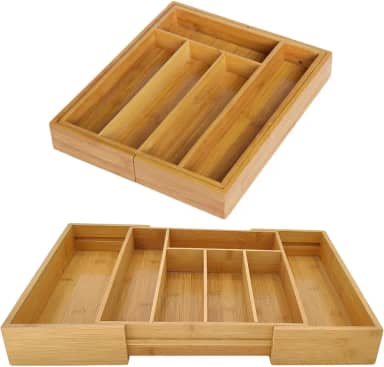 Porta Talheres de Bambu Extensível Organizador para Gavetas com 7 Divisórias Ajustáveis e Design Sustentável