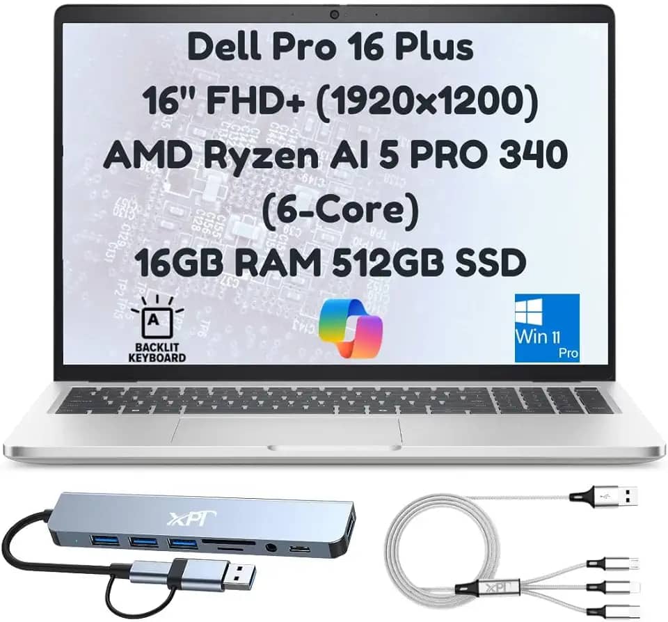 Dell Laptop empresarial Pro 16 Plus PB16255 2025 (substitui Latitude 5550), 16 polegadas FHD+, AMD Ryzen AI 5 PRO 340 6 núcleos (Beats Ultra 5 135U), 16 GB RAM, SSD PCIe de 512 GB, câmera