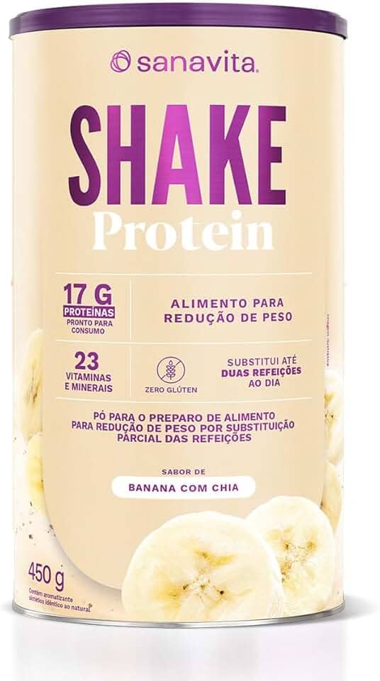 Sanavita Shake Protein - Substituto de Refeição - Sabor Banana com Chia - 450g