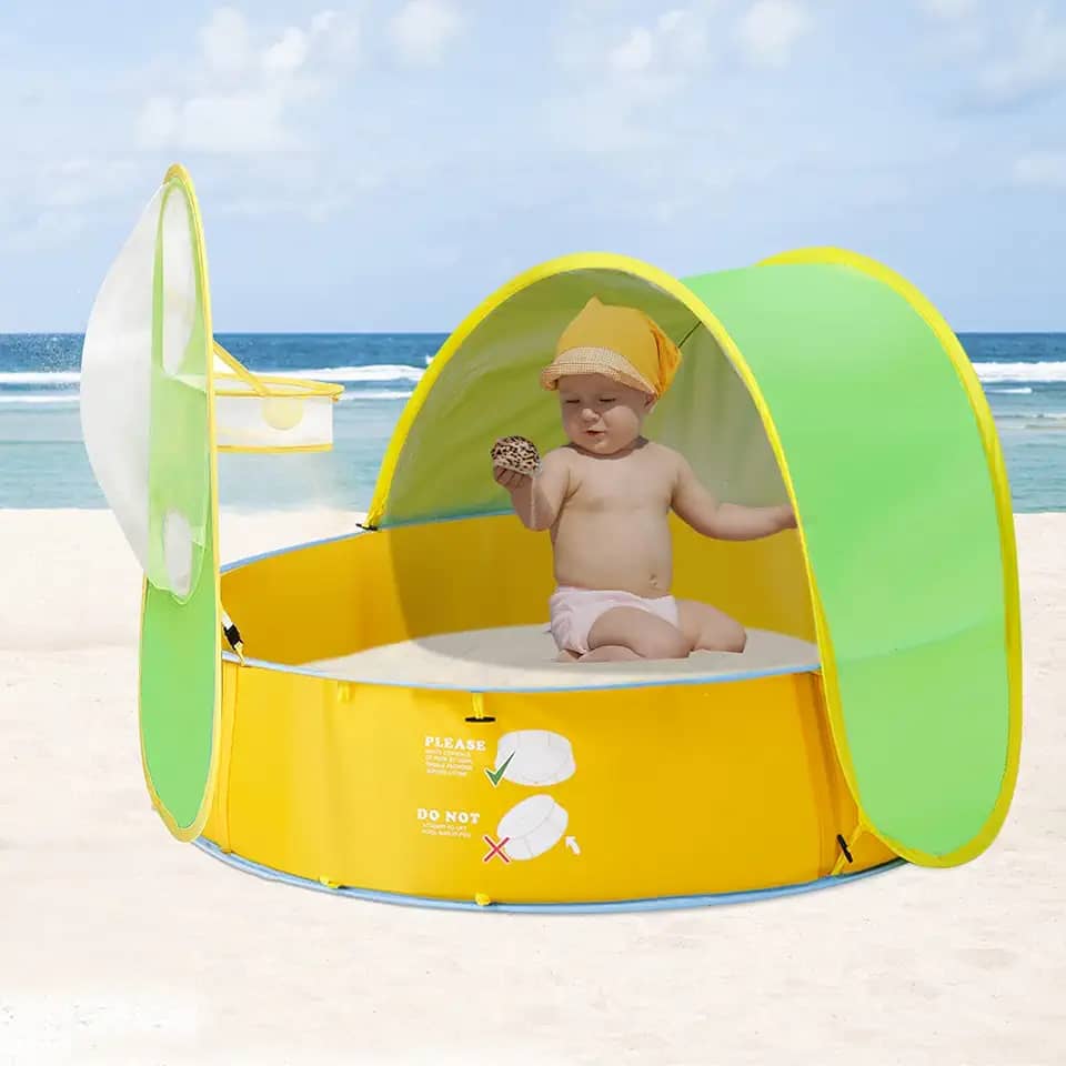 FBSPORT Barraca de praia para bebês, barraca de piscina infantil, barraca de piscina para bebês, proteção solar FPS 50+ com arco de basquete -- bolas não incluídas