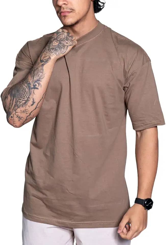 Camiseta Oversized Masculina Streetwear Gola alta Justa Camisa Larga Básica Lisa Ocasional Hip Hop Skate Algodão
