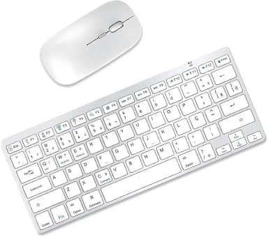 KIT Teclado e Mouse Sem Fio Bluetooth para Tablet Macbook iPad iMac Notebook PC, Premium Silencioso Minimalista Portátil ABNT2 - Branco