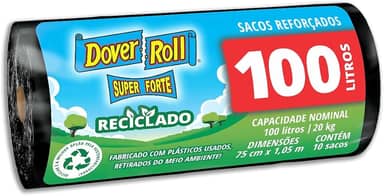Dover-Roll Super Forte Reciclado 100L Preto, Rolo com 10 Sacos para Lixo