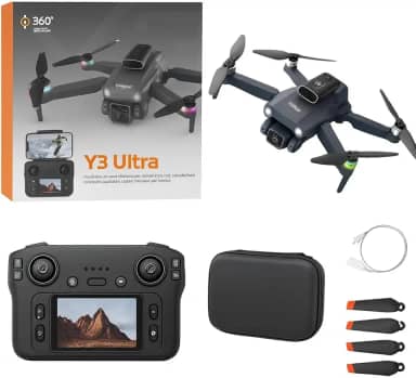 Drone Y3 Ultra Dobrável Com Câmera HD, Motores Brushless, Sensor de Obstáculos, Controle LCD, 3 Baterias, Estabilidade Óptica e Luzes LED, Fotos e videos aereos.