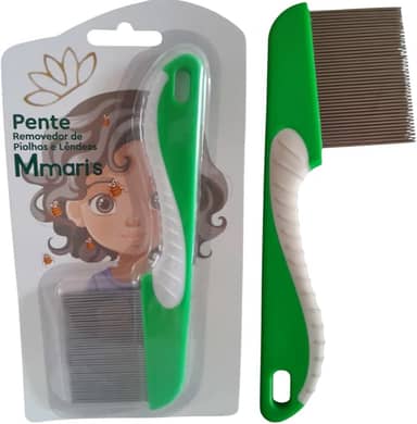 Pente Fino de Ferro Aço Inox Removedor de Piolhos e Lêndeas Extrator Tira Piolho M Mari'S Cor Verde Com Cabo