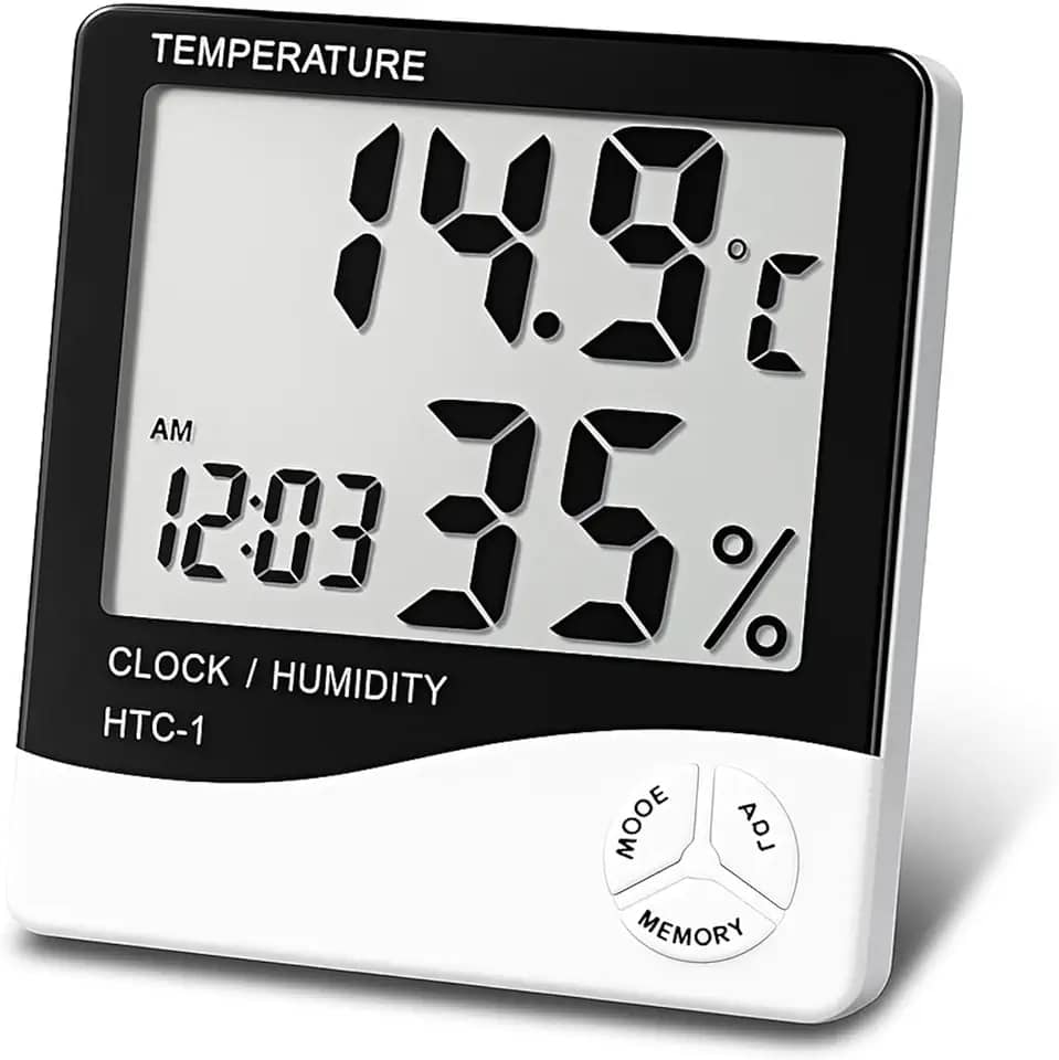 Termômetro e Higrômetro Digital, Medidor de Temperatura e Umidade com Relógio e Alarme, Visor LCD