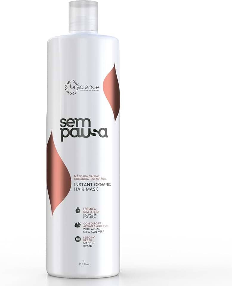 Máscara Alisadora Orgânica Sem Pausa Brscience 1L - Alisamento em 15 Minutos - Tratamento Disciplinante, Sem Formol, para Todos os Tipos de Cabelos - Ação Imediata, Dermatologicamente Testada, Hidratação e Brilho