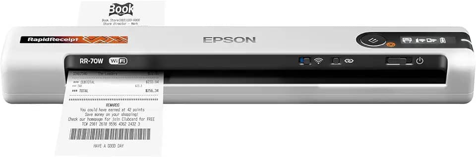 Epson Recibo móvel sem fio RapidReceipt RR-70W e scanner colorido de documentos com gerenciamento de recibos e software PDF gratuito para PC e Mac