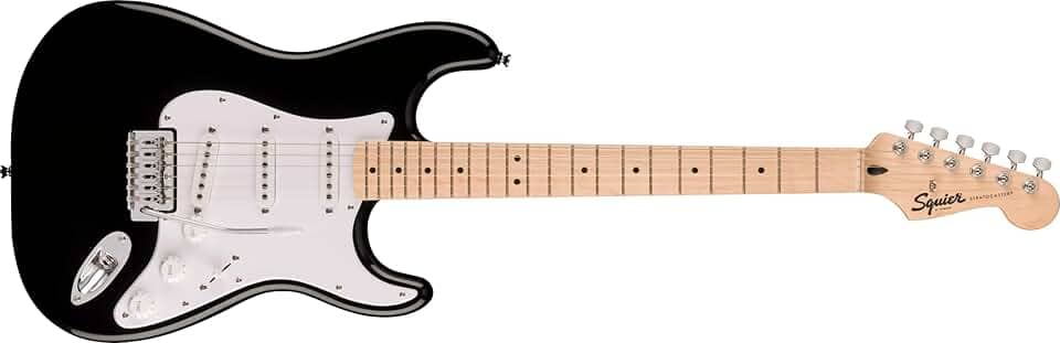Squier Guitarra elétrica Fender Sonic Stratocaster®, escala de bordo, palheta branca, preta