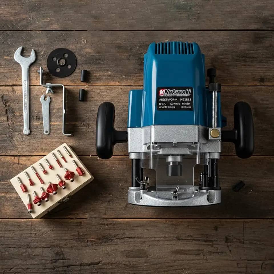 Tupia Coluna Nakasaki 12mm 1600w 110V + Jogo De Fresas 8mm 15pçs